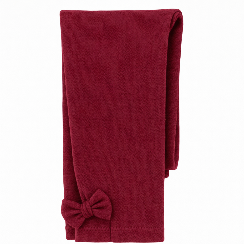 Butterfly Infant & Toddler Flat Medium Weight Cotton Seamless Leggings with Fabric Bows (Style 1373) - burgundy