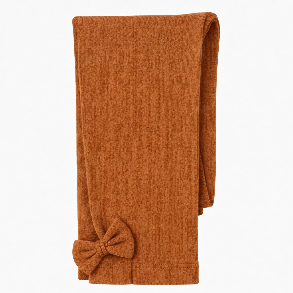 Butterfly Infant & Toddler Flat Medium Weight Cotton Seamless Leggings with Fabric Bows (Style 1373) - cognac