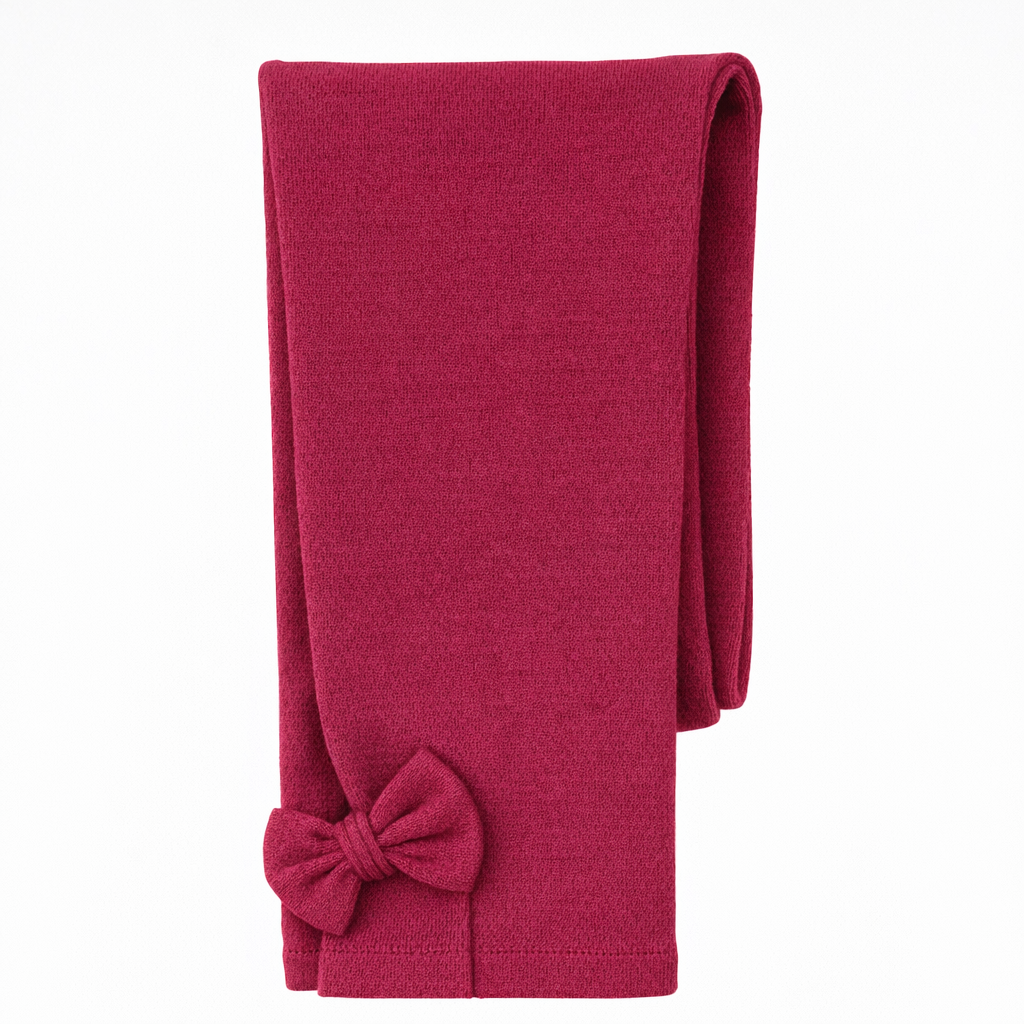 Butterfly Infant & Toddler Flat Medium Weight Cotton Seamless Leggings with Fabric Bows (Style 1373) - cranberry
