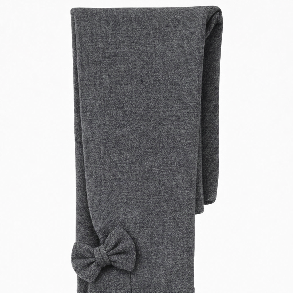 Butterfly Infant & Toddler Flat Medium Weight Cotton Seamless Leggings with Fabric Bows (Style 1373) - dark-heather-grey