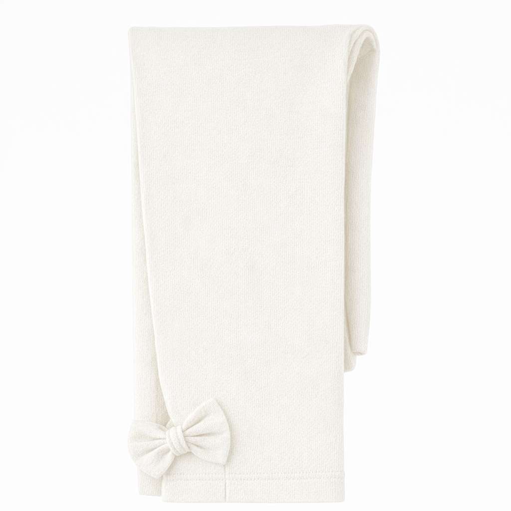 Butterfly Infant & Toddler Flat Medium Weight Cotton Seamless Leggings with Fabric Bows (Style 1373) - ivory