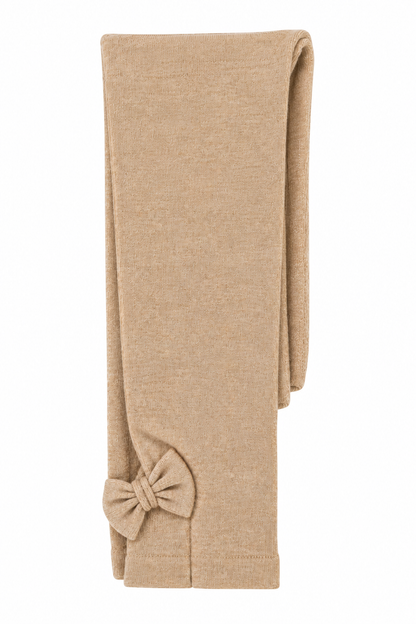 Butterfly Infant & Toddler Flat Medium Weight Cotton Seamless Leggings with Fabric Bows (Style 1373) - oatmeal