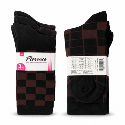 Florence Girls Bamboo Assorted Pattern Crew Socks – 3 Pack (Style 178G)