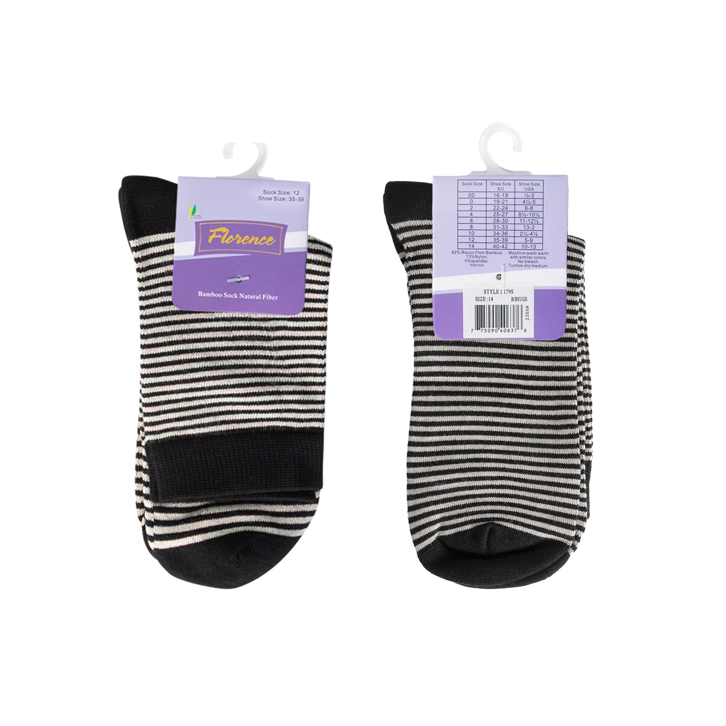 Florence Bamboo Striped Crew Socks (Style 179S)